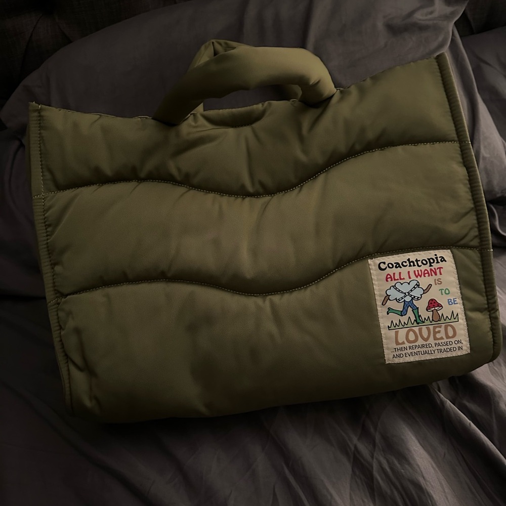 Coachtopia Olive Green Quilted Tote Bag